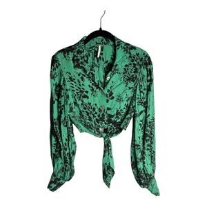 Free People Green Floral Blouse